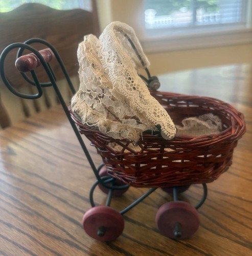 Miniature wicker doll - wicker, stroller